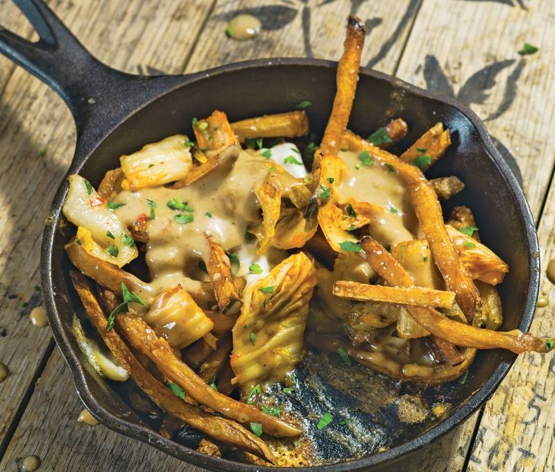 Serve with Big Bottle of Delirium Tremens, Kimchi Poutine from ‘Smoke and Pickles’ by Edward Lee